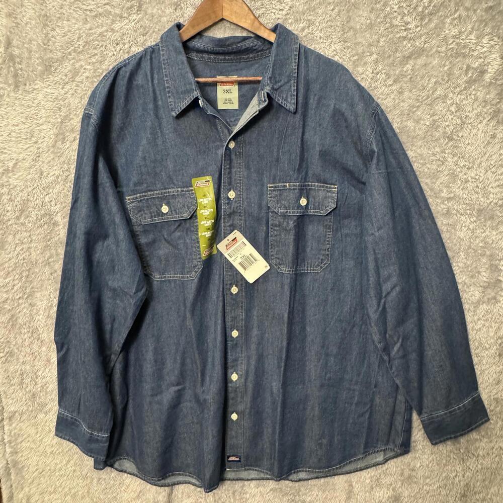Dickies Men's 3XL Long Sleeve Denim Casual Shirt Blue NWT